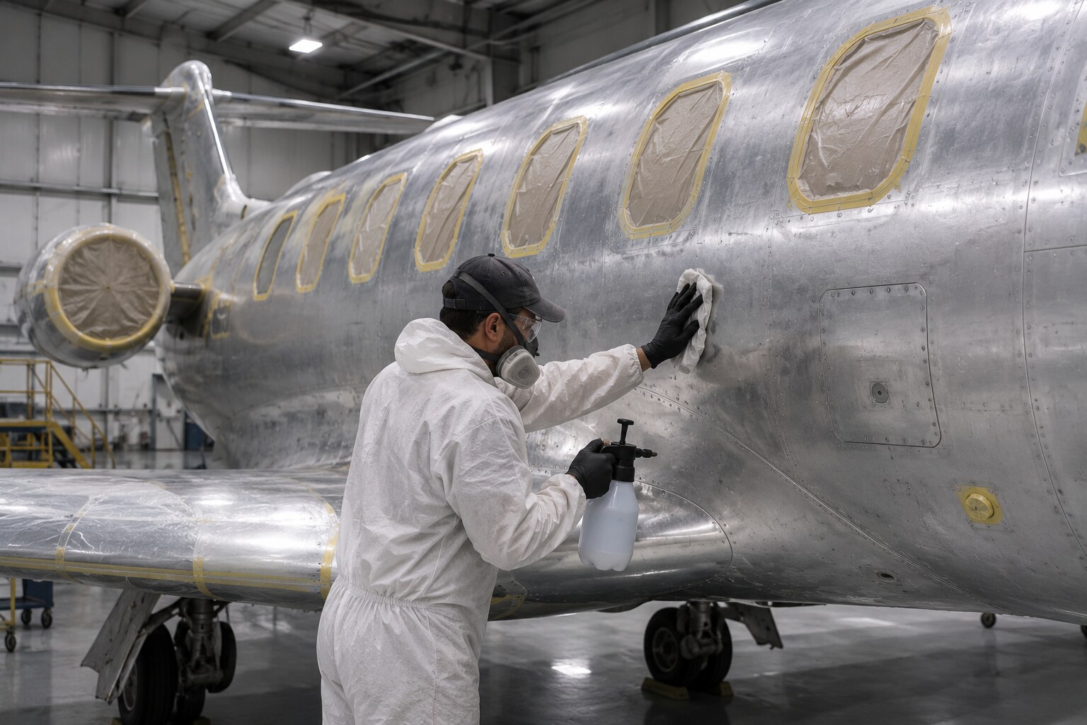 Aircraft surface preparation after stripping and cleaning